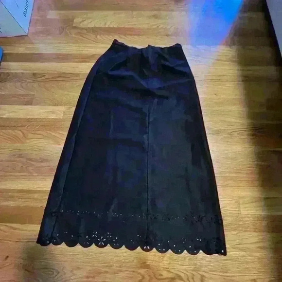 J Jill Vintage faux-suede long black midi skirt with cut out detailing - Picture 1 of 6